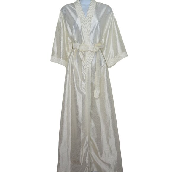 Vintage 70s At Home Wear Dressing Gown Robe M White Full Length Belted Pockets - Picture 9 of 10